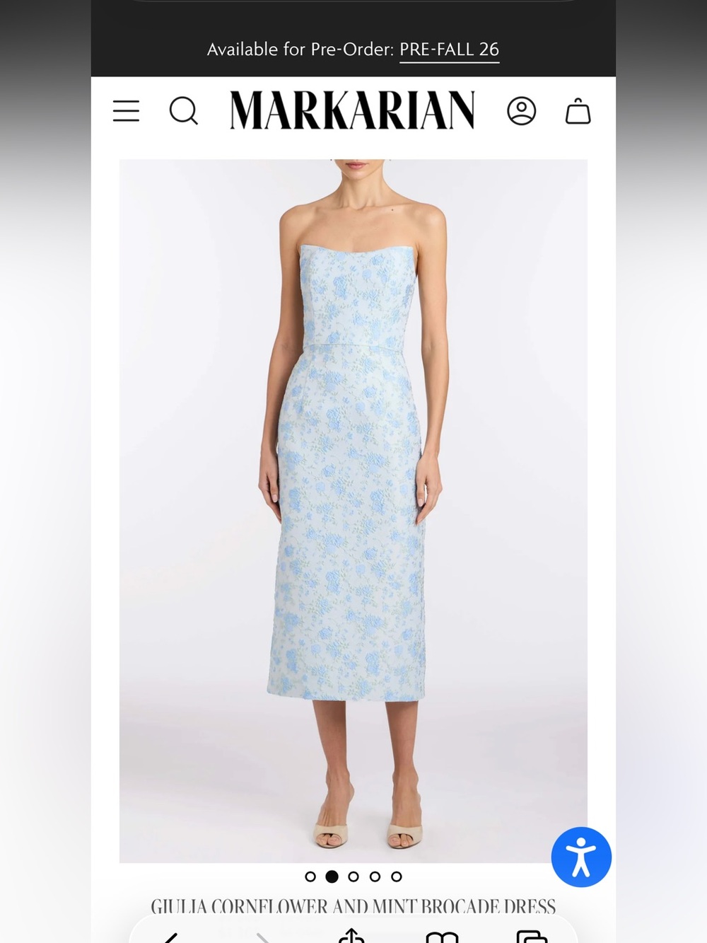 Markarian Strapless Cornflower and Mint Brocade Midi Dress